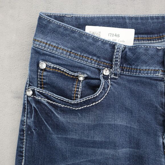 Casual Pants Womens 8 Blue Mid Rise Flat Front 5 Pocket Design Boot Cut Jeans - Picture 12 of 16